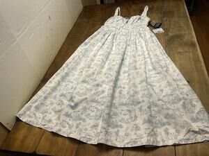 Bridgerton Celebrity Pink Dress S White Blue Basque Waist Midi Toile Coquette